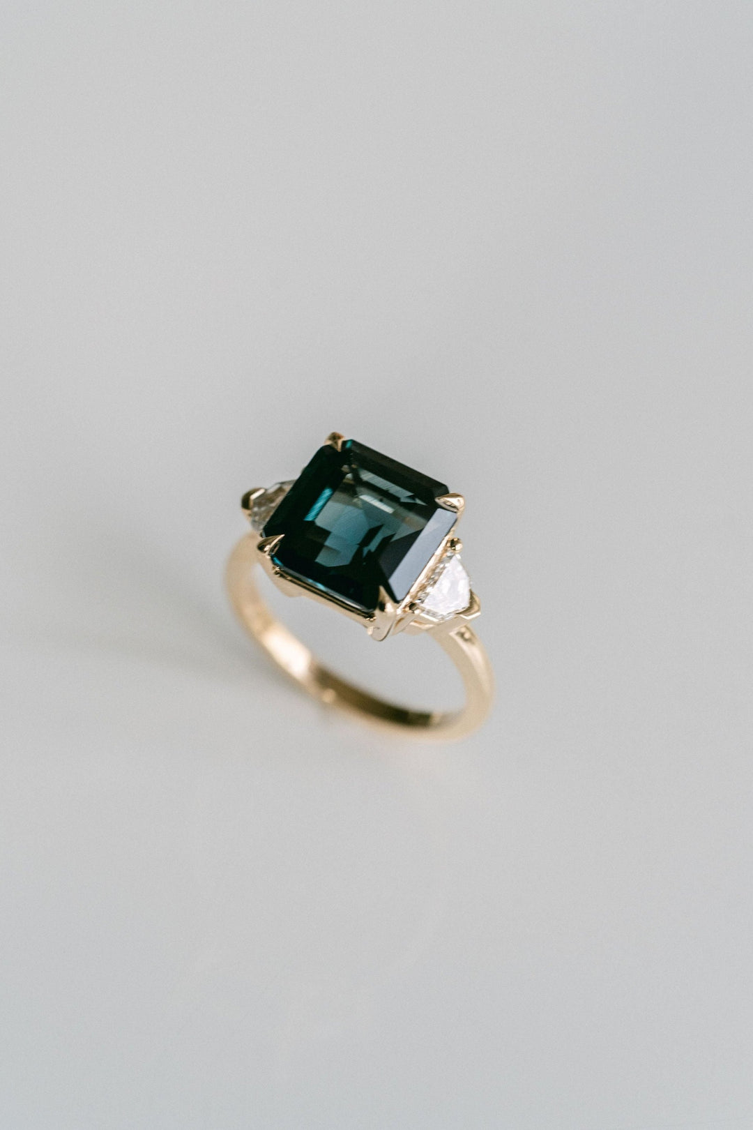 Square Emerald Cut Blue-Green Sapphire with Cadillac Diamond Accents