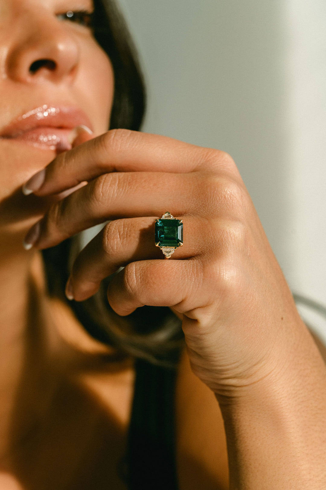 Square Emerald Cut Blue-Green Sapphire with Cadillac Diamond Accents