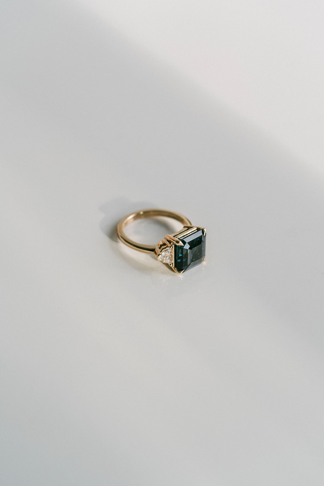 Square Emerald Cut Blue-Green Sapphire with Cadillac Diamond Accents