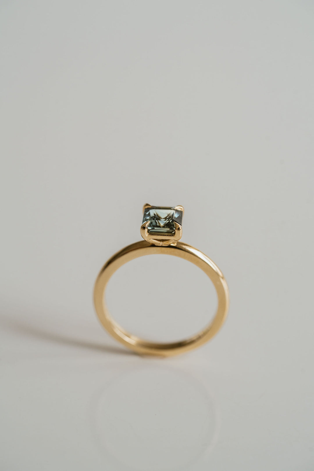 Square Emerald Cut Blue-Green Sapphire Solitaire