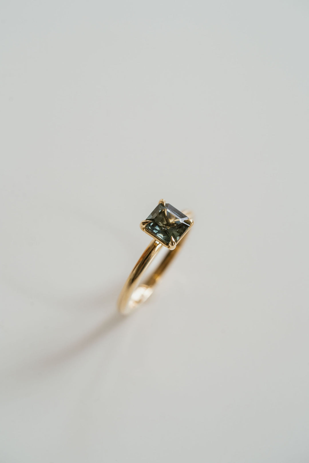 Square Emerald Cut Blue-Green Sapphire Solitaire