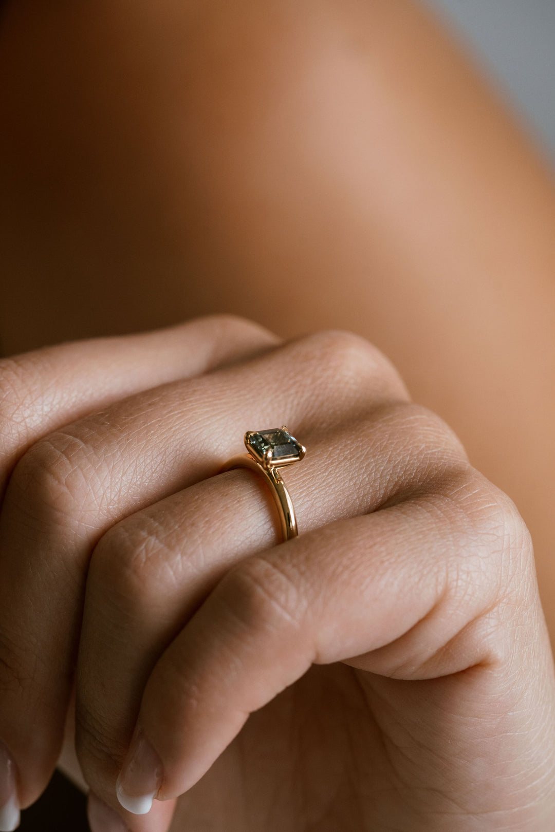Square Emerald Cut Blue-Green Sapphire Solitaire