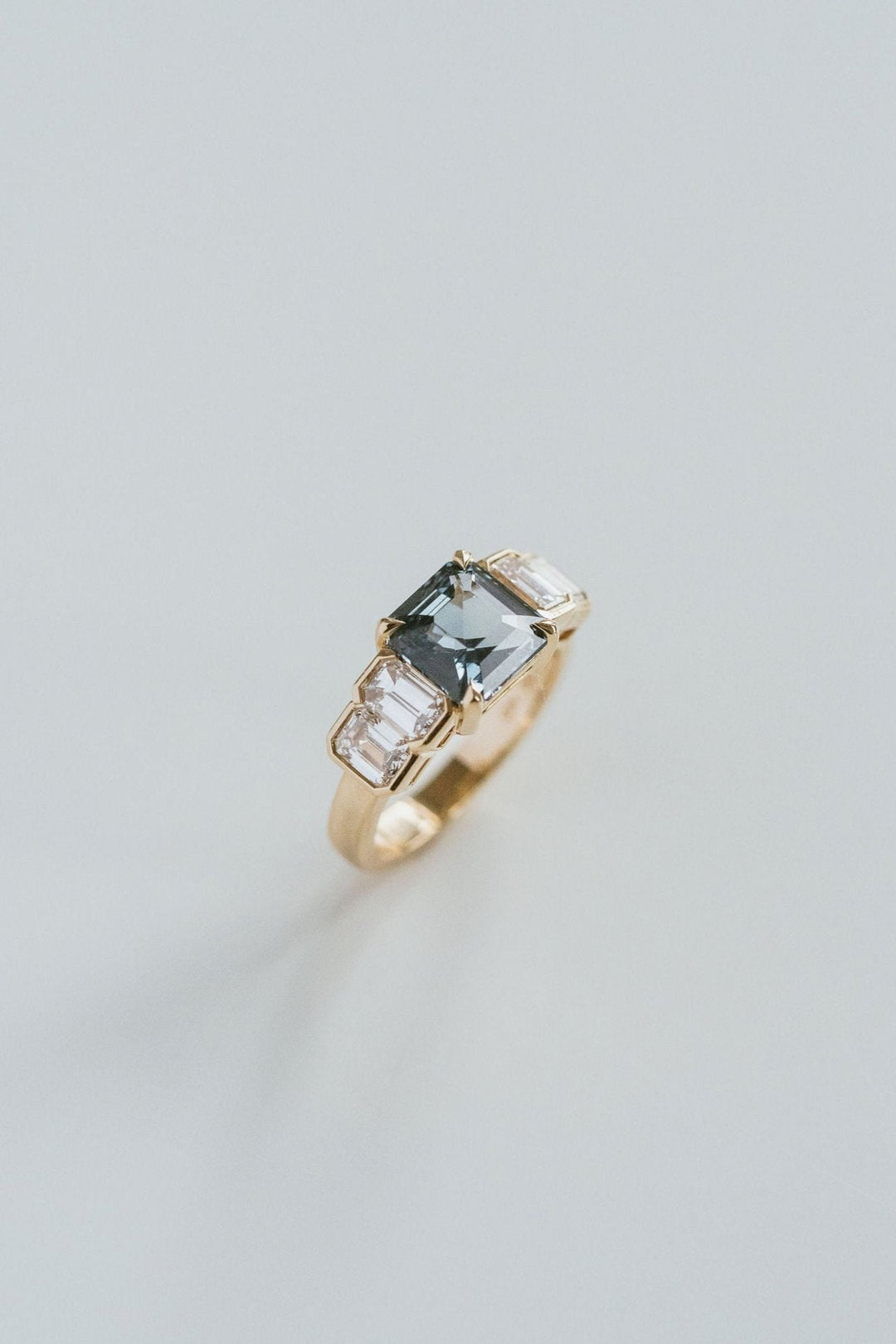 Square Emerald Cut Teal Sapphire With Emerald Cut Diamond Accents