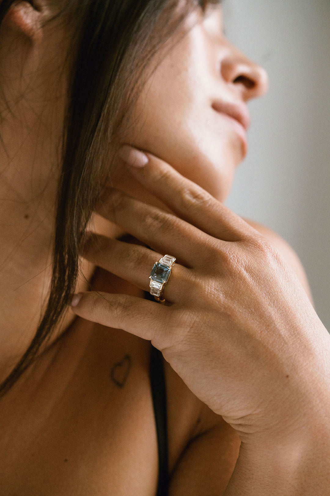Square Emerald Cut Teal Sapphire With Emerald Cut Diamond Accents
