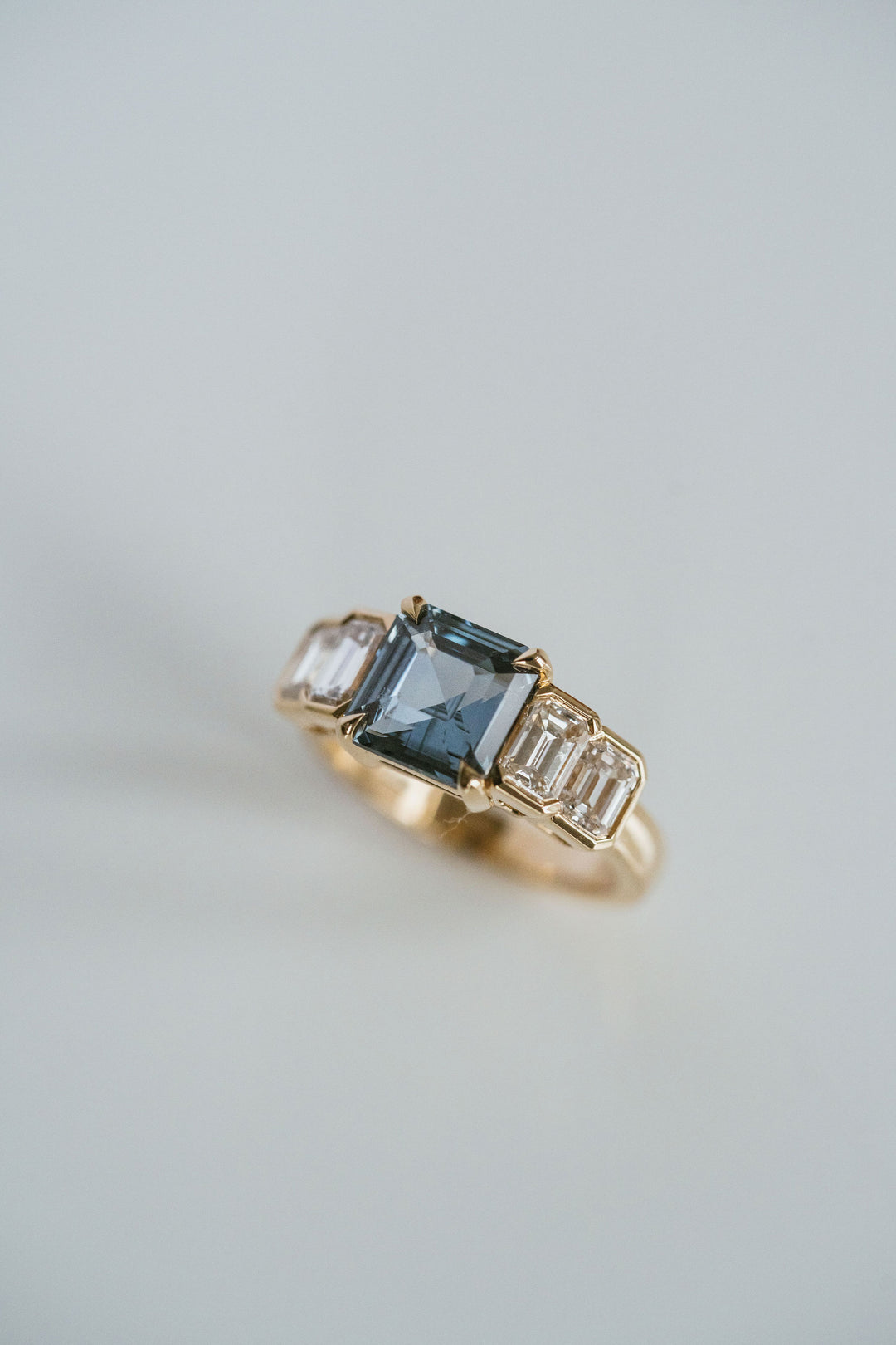 Square Emerald Cut Teal Sapphire With Emerald Cut Diamond Accents