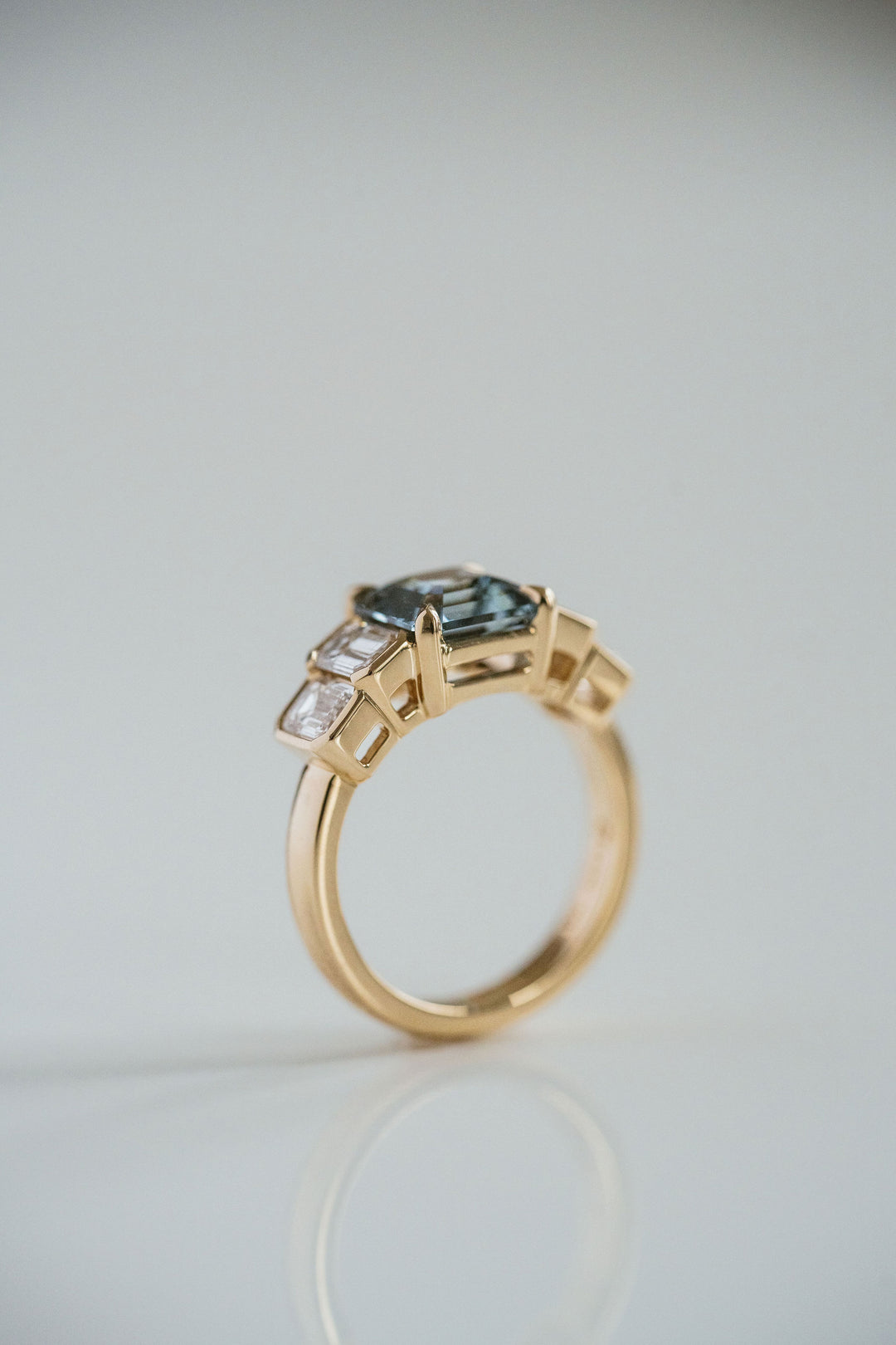 Square Emerald Cut Teal Sapphire With Emerald Cut Diamond Accents