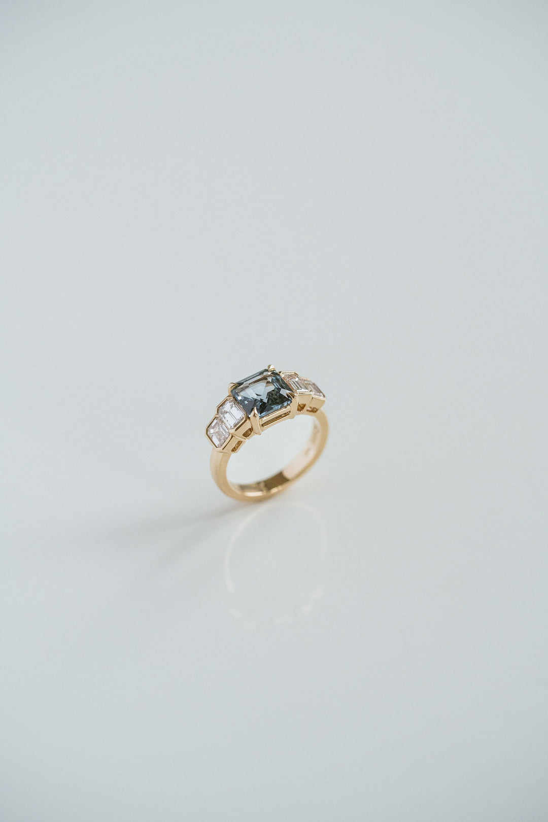 Square Emerald Cut Teal Sapphire With Emerald Cut Diamond Accents