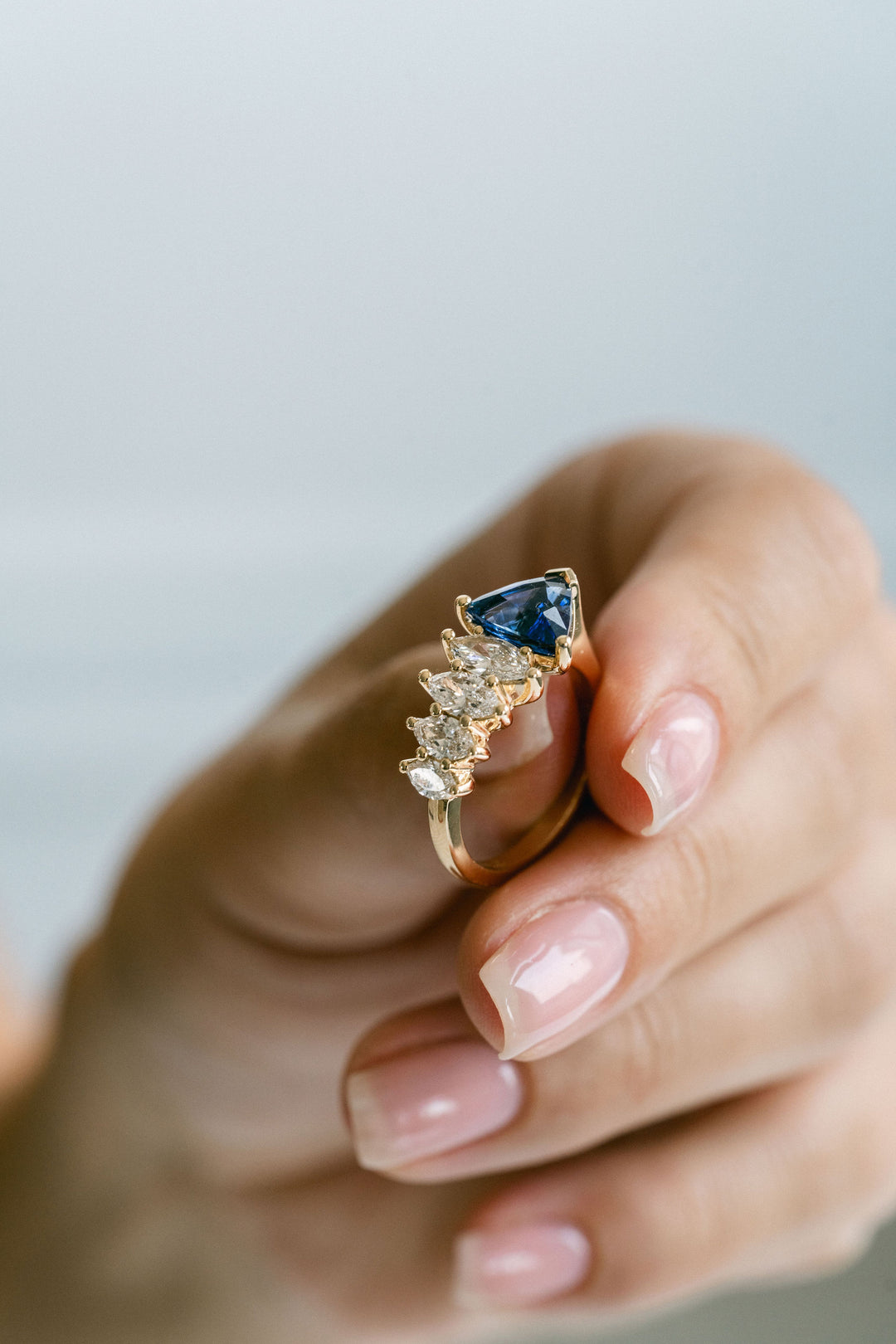 Trillion Cut Blue Sapphire Marlin Ring