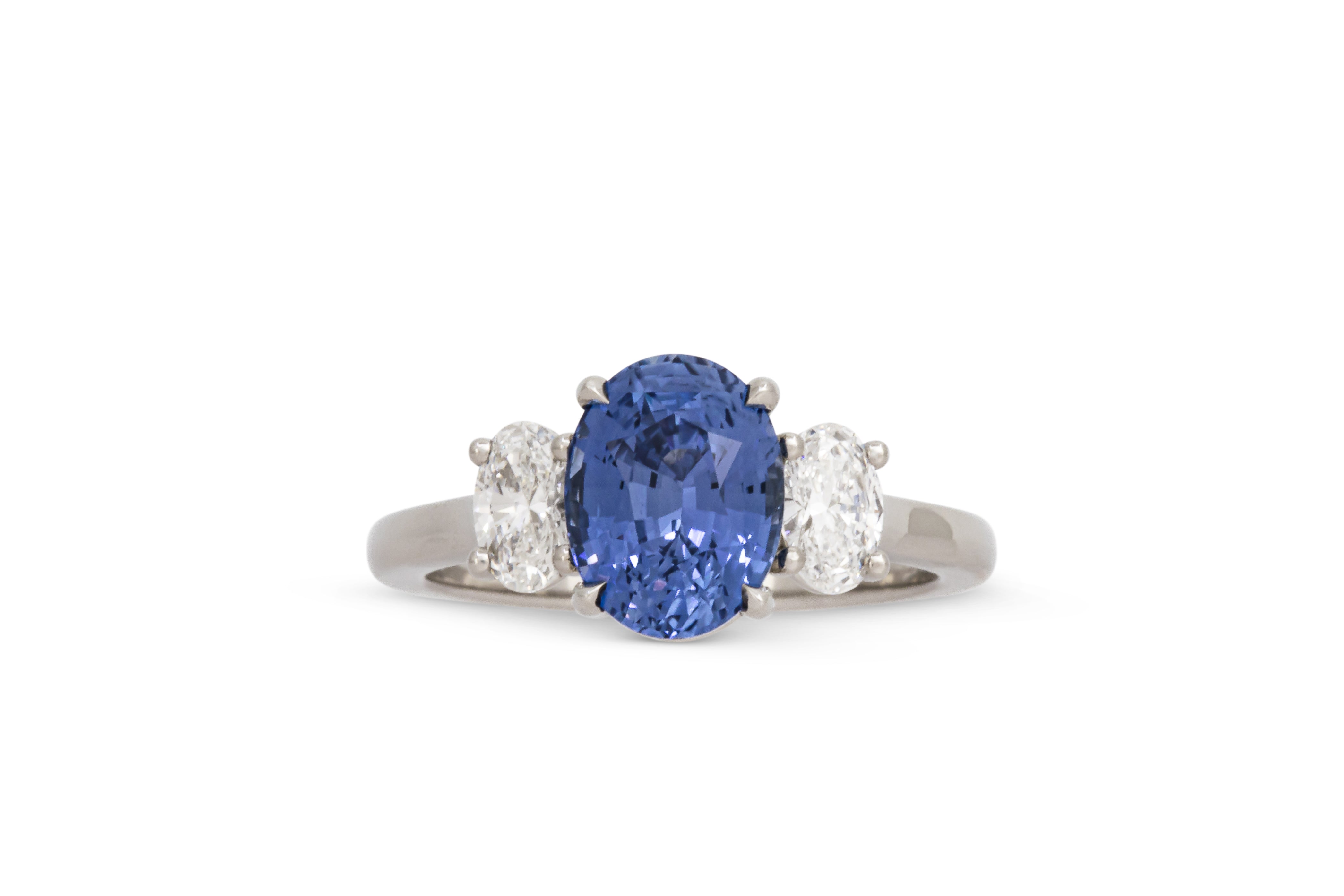 3.02ct. Blue Oval Sapphire With Oval Diamond Accents – Cavalier