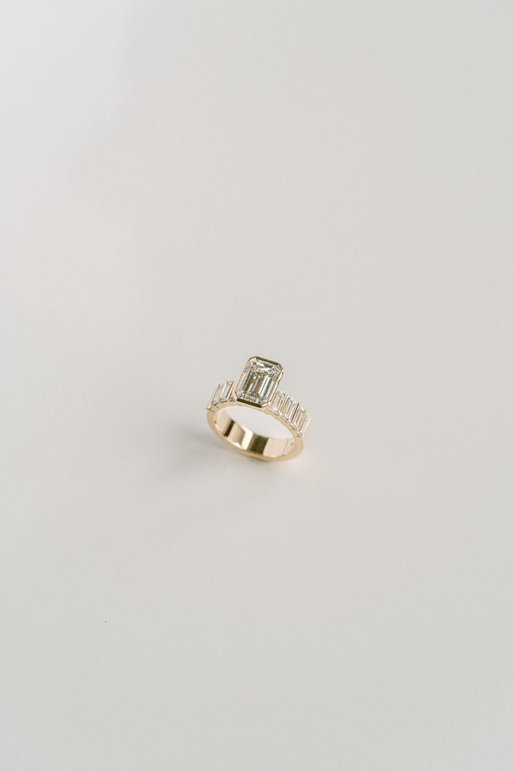 Emerald Cut Diamond Ring With Bar Set Baguette Diamond Band - Cavalier Spring Bridal 2024