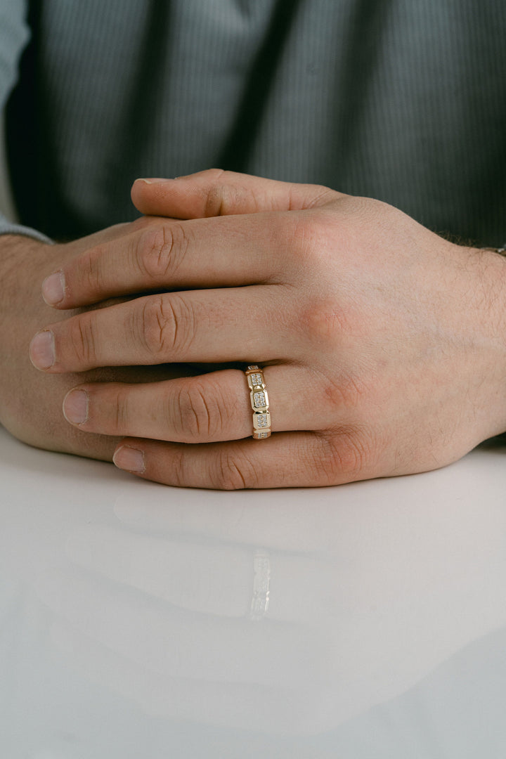 Faceted Geometric Diamond Pavè Mens Band