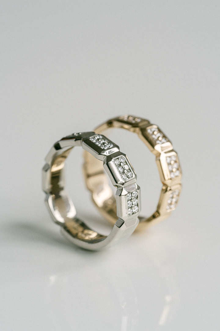 Faceted Geometric Diamond Pavè Mens Band