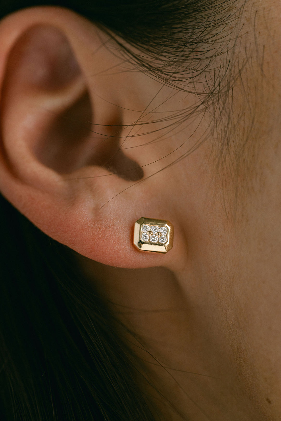 Faceted Geometric Diamond Pavé Stud Earrings, 14k Yellow Gold 14k White Gold - Spring Bridal 2024