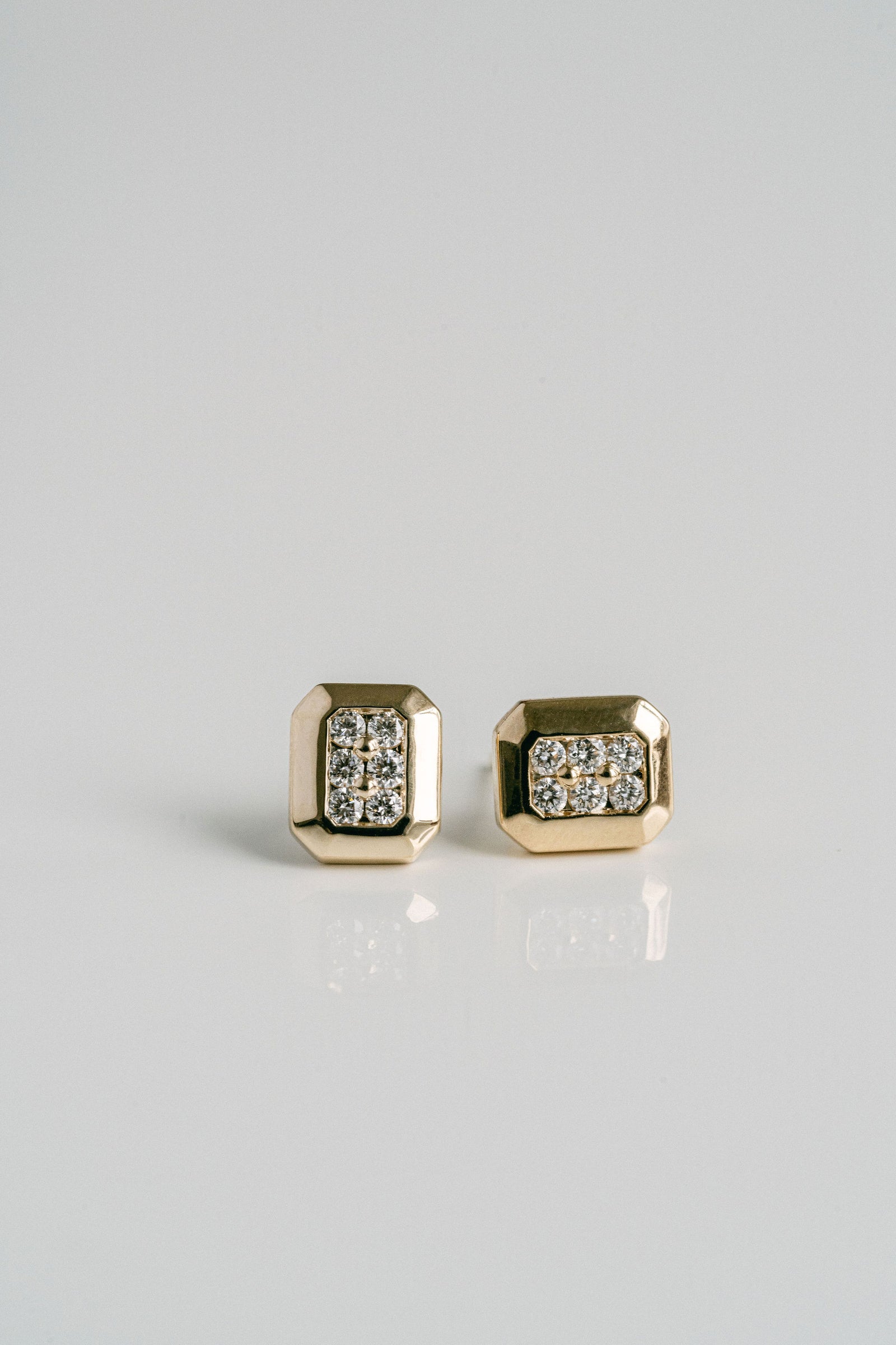 Faceted Geometric Diamond Pavé Stud Earrings, 14k Yellow Gold 14k White Gold - Spring Bridal 2024