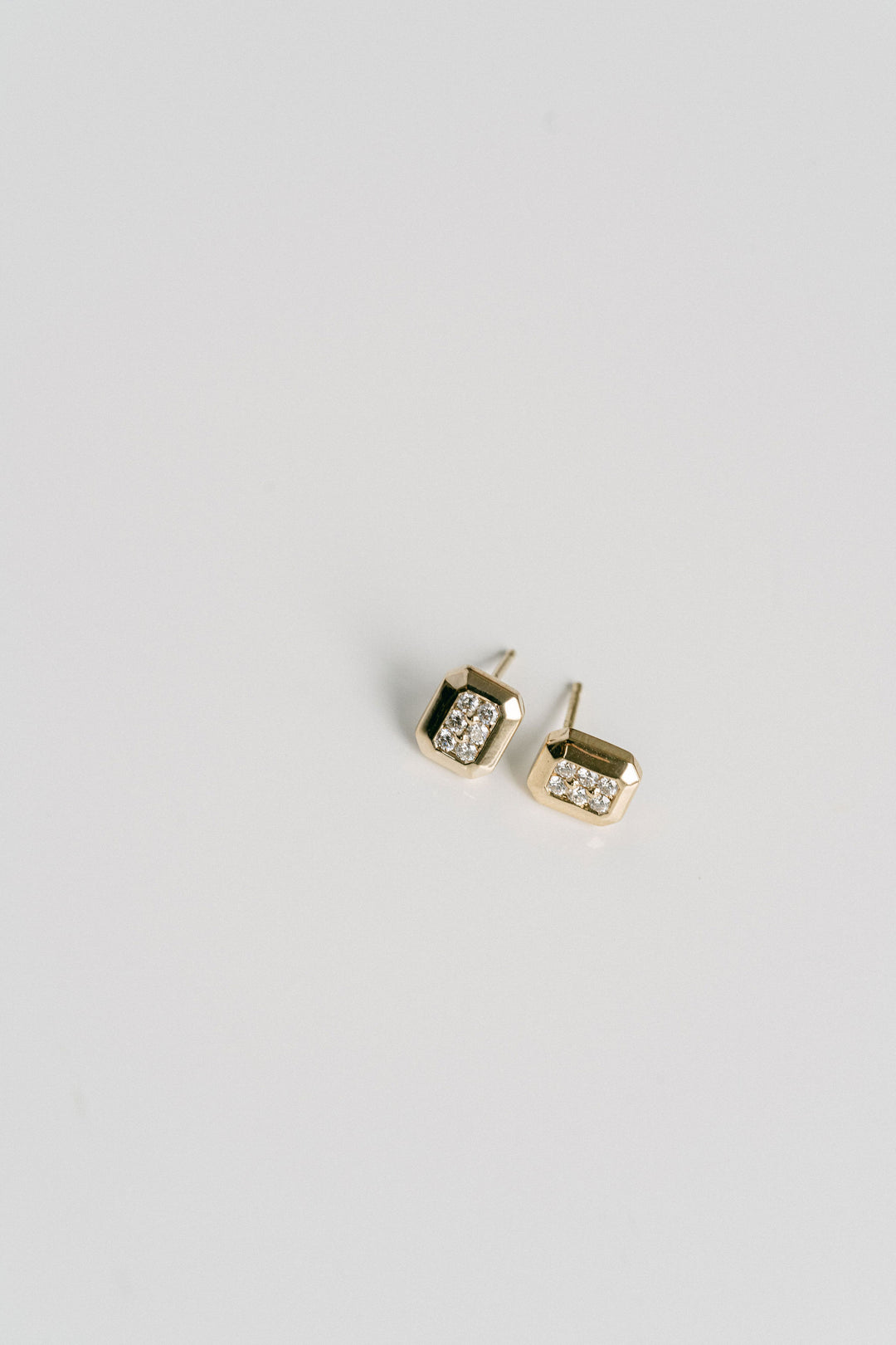 Faceted Geometric Diamond Pavé Stud Earrings, 14k Yellow Gold 14k White Gold - Spring Bridal 2024