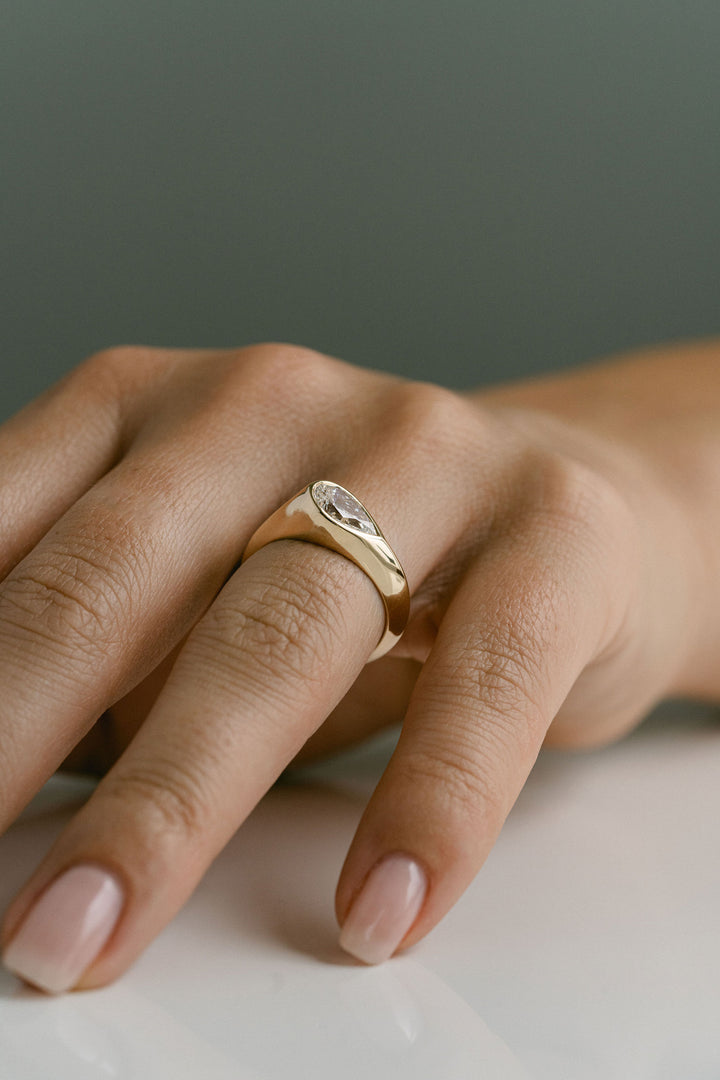 Pear Shape Offset Knife-Edge Signet Ring 14k YG - Cavalier Spring Bridal 2024
