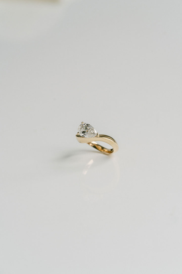 Pear Shape Diamond Knife-Edge Sway Engagement Ring 14k YG - Cavalier Spring Bridal 2024