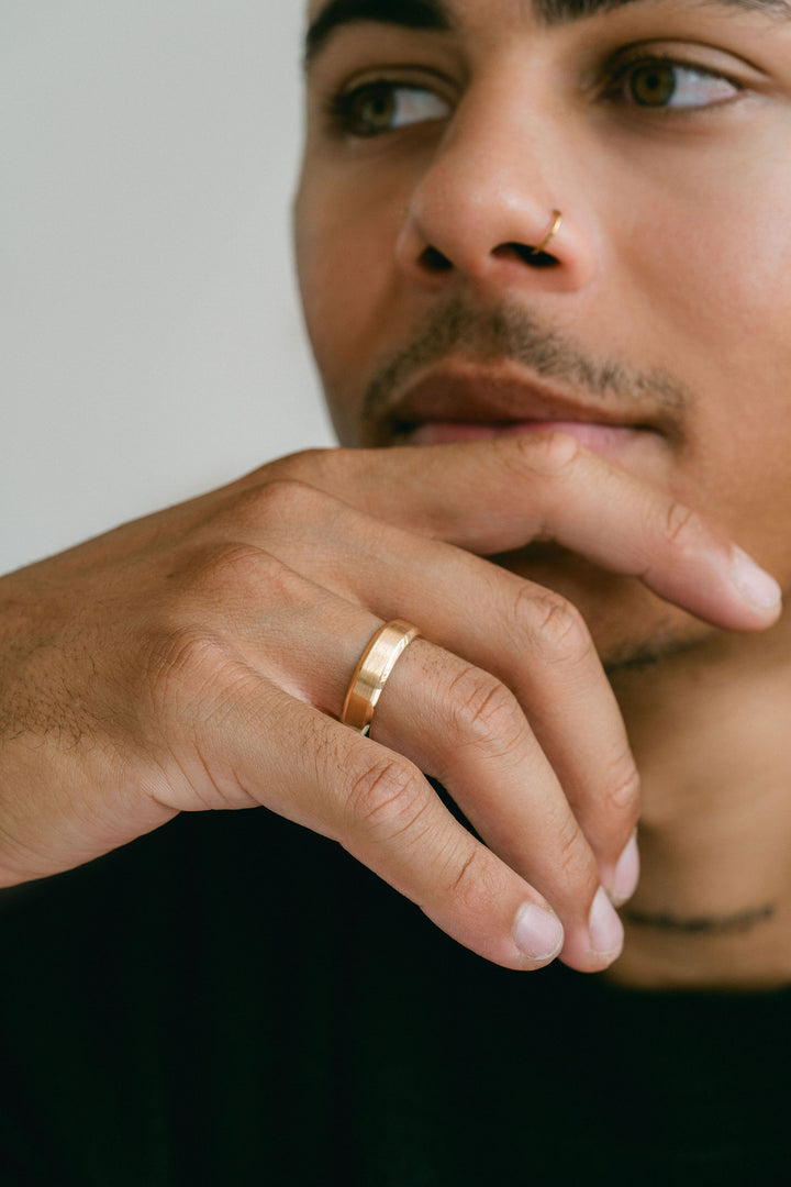 Brushed Flat Mens Band With Bevel Edge