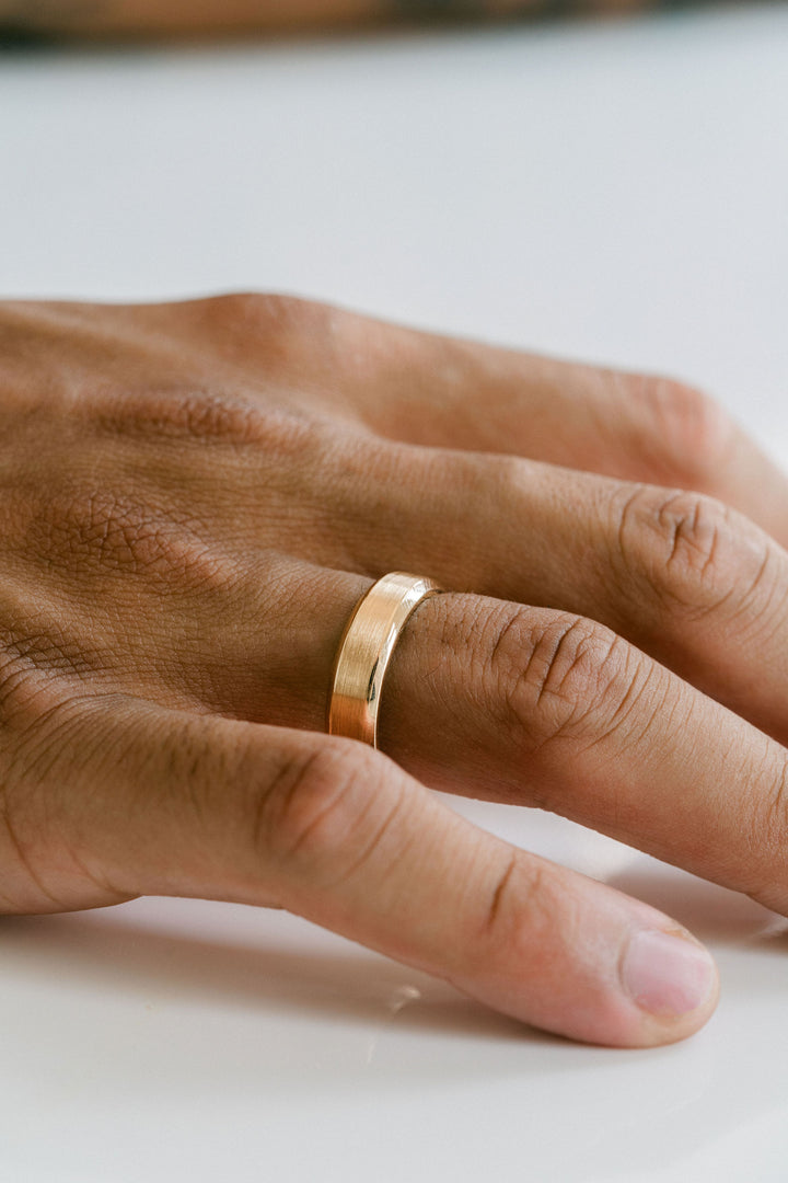 Brushed Flat Mens Band With Bevel Edge