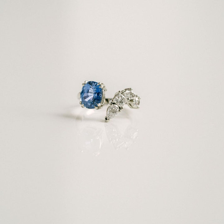 Cushion Cut Blue Sapphire Gap Ring With Diamonds