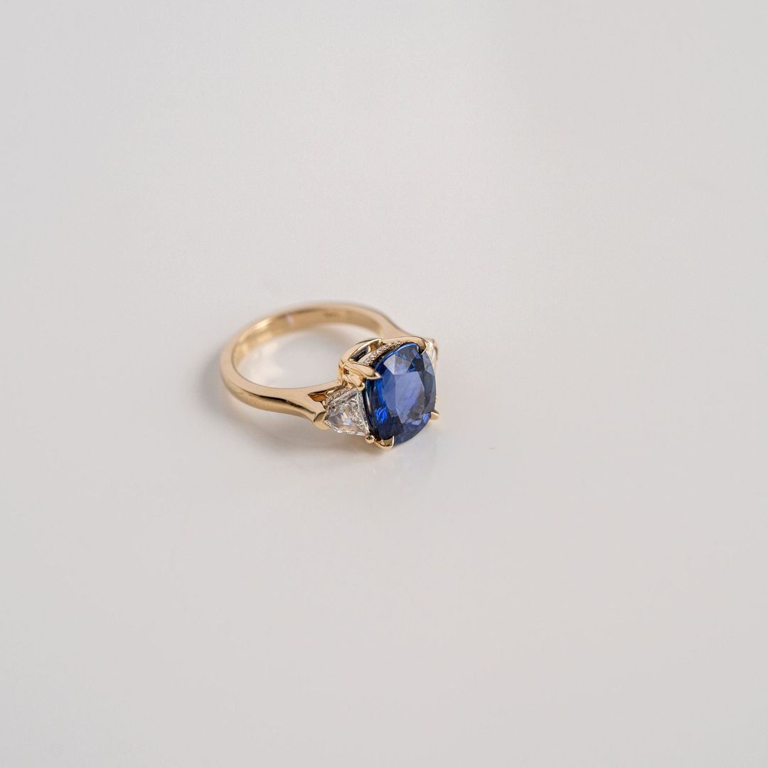 Cushion Cut Blue Sapphire With Cadillac Diamond Accents