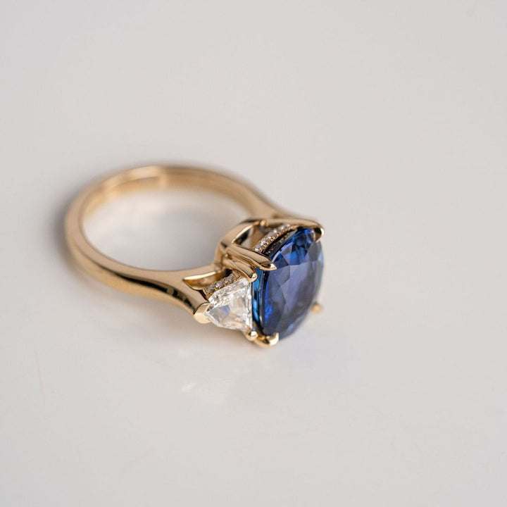 Cushion Cut Blue Sapphire With Cadillac Diamond Accents