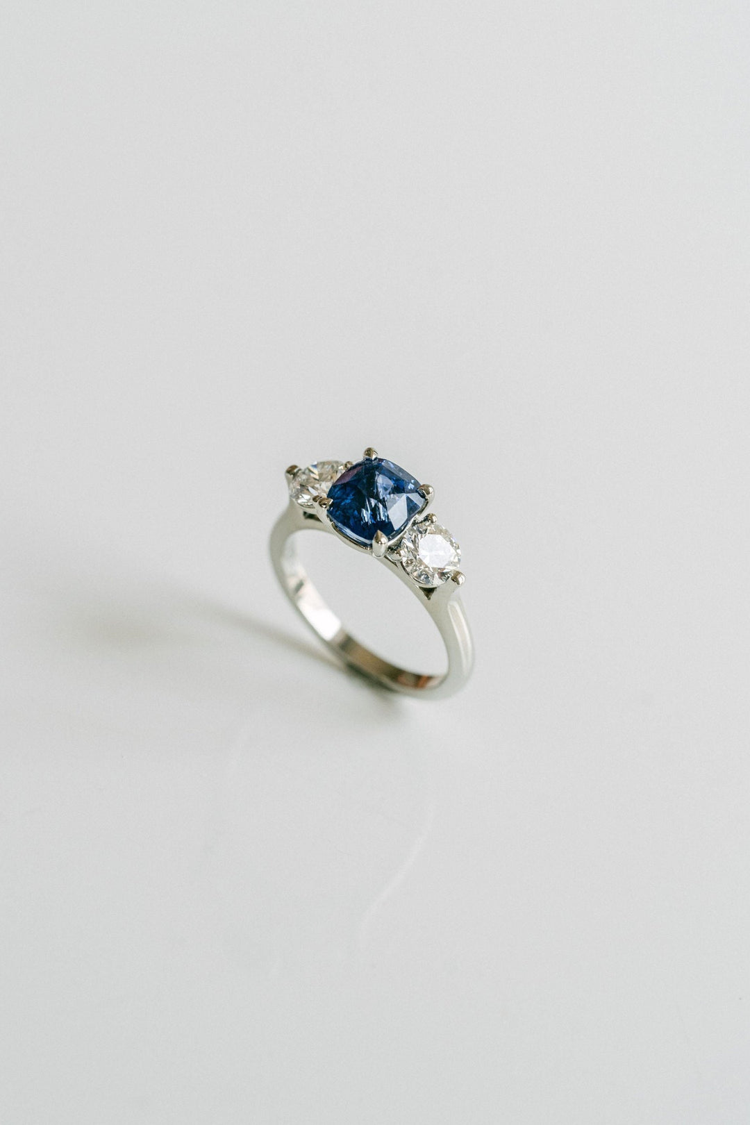 Square Cushion Cut Blue Sapphire With Round Diamond Accents
