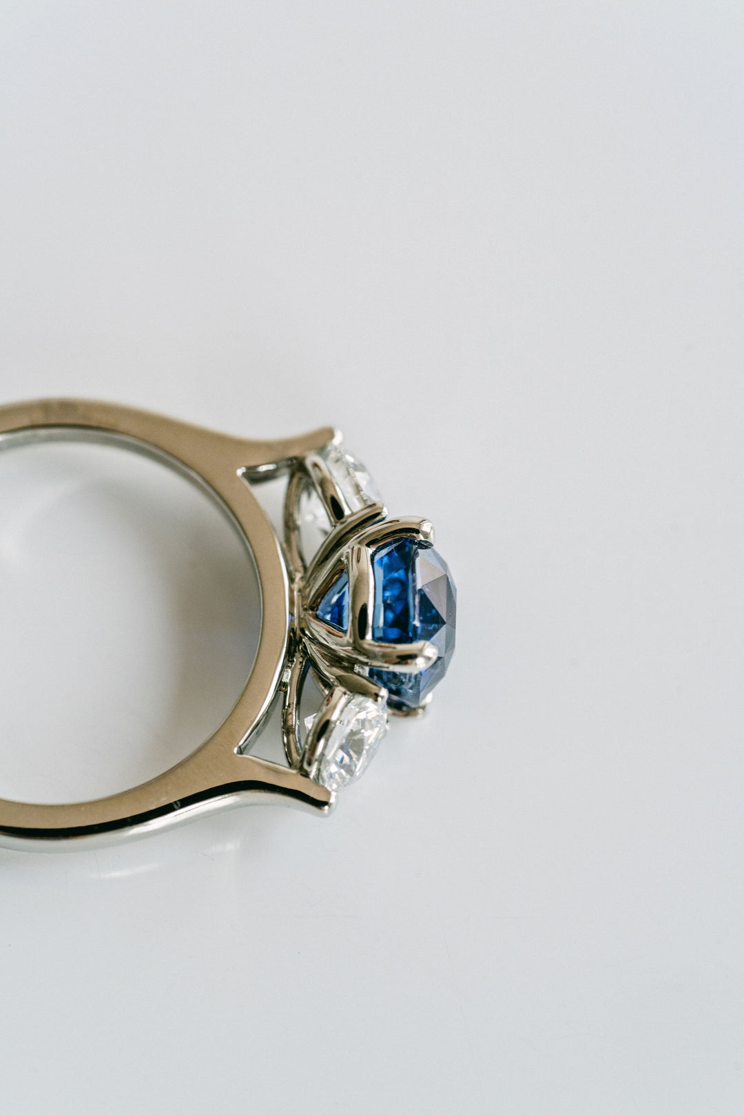 Square Cushion Cut Blue Sapphire With Round Diamond Accents