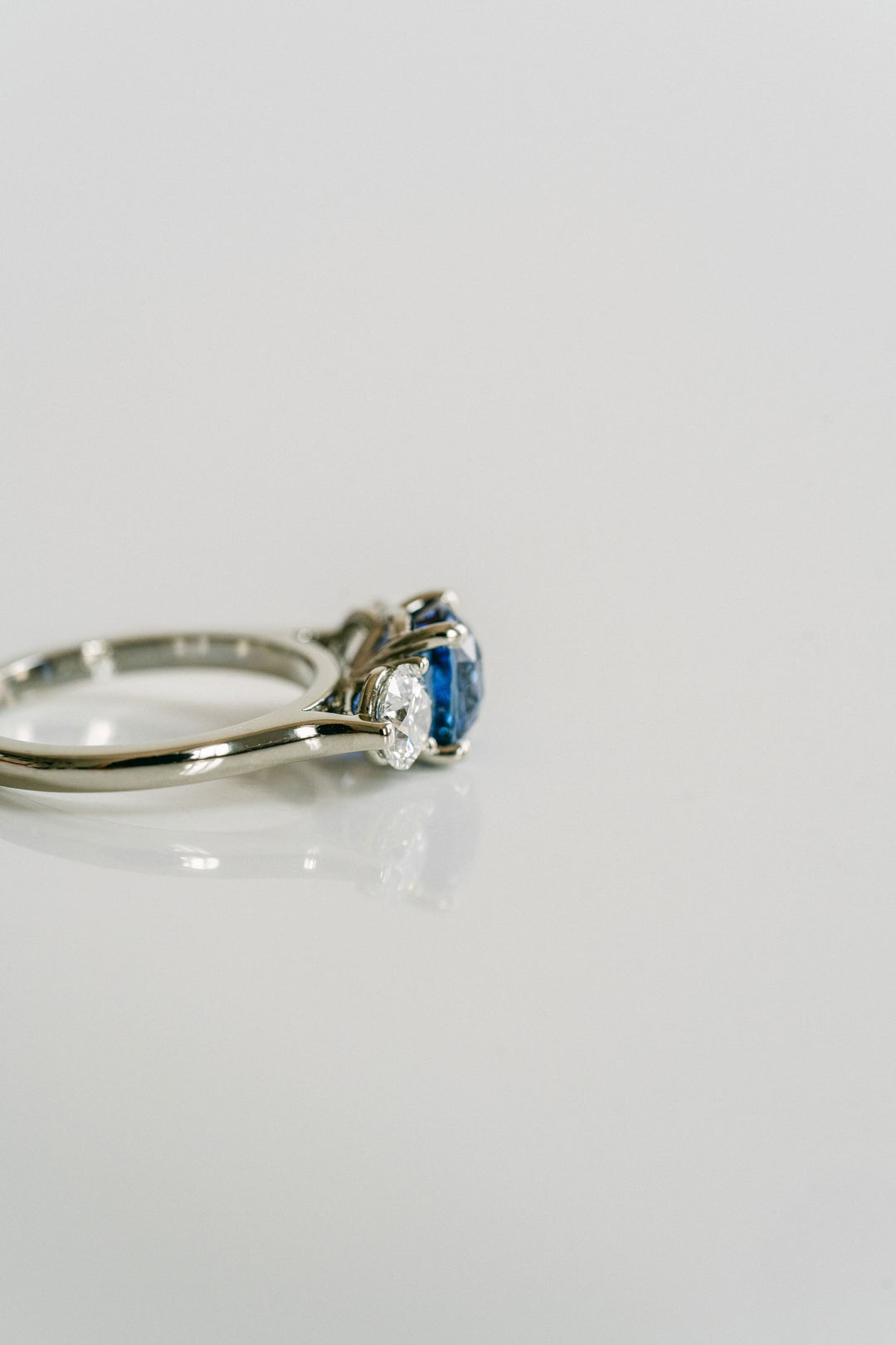 Square Cushion Cut Blue Sapphire With Round Diamond Accents