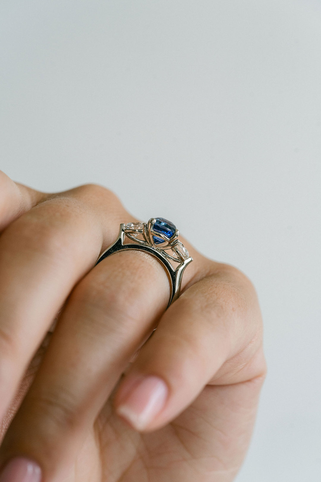 Square Cushion Cut Blue Sapphire With Round Diamond Accents