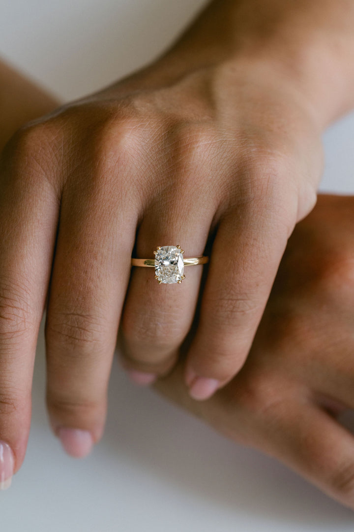 Elongated Cushion Cut Diamond Double Prong Solitaire