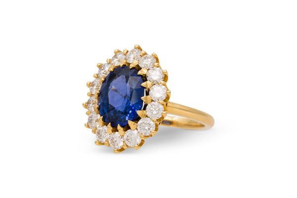 5.00ct Oval Blue Sapphire Ring With Round Diamond Floral Halo - Princess Diana Inspired Ring