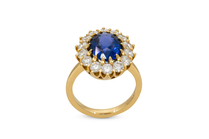 5.00ct Oval Blue Sapphire Ring With Round Diamond Floral Halo - Princess Diana Inspired Ring