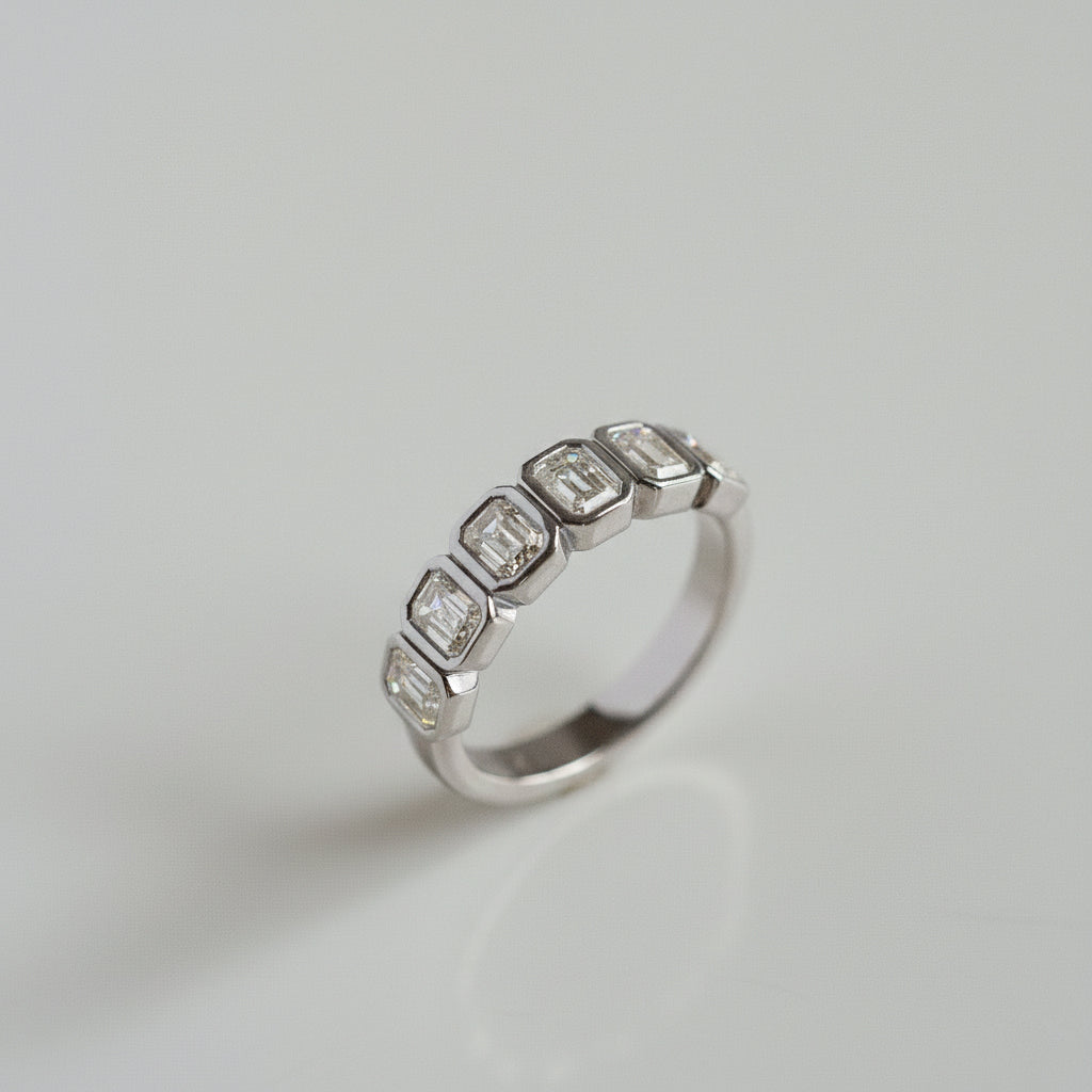 Emerald Cut Diamond Bezel Band