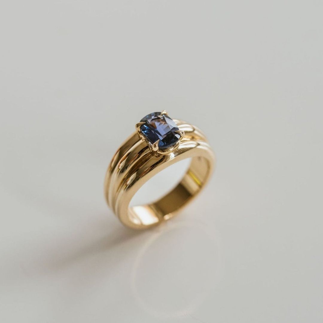 Elongated Cushion Cut Blue Sapphire Aria Ring