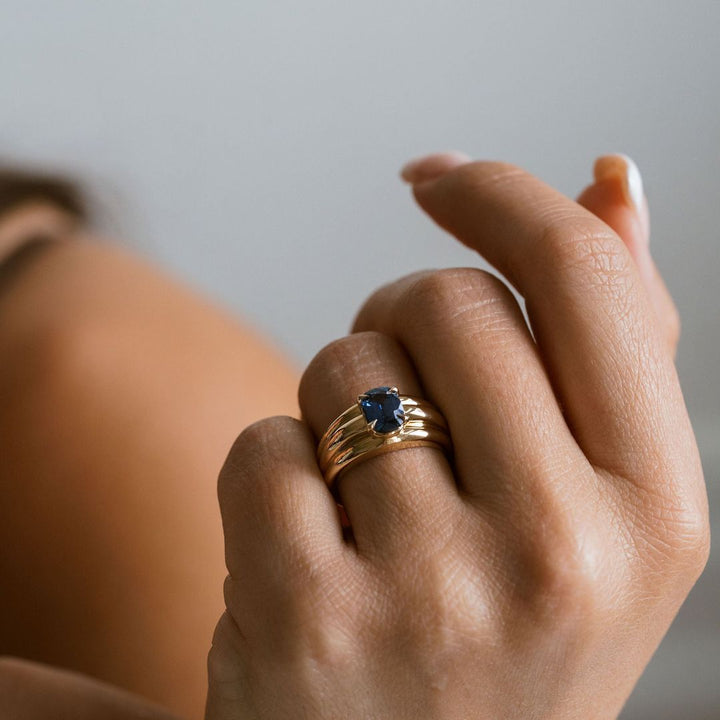 Elongated Cushion Cut Blue Sapphire Aria Ring