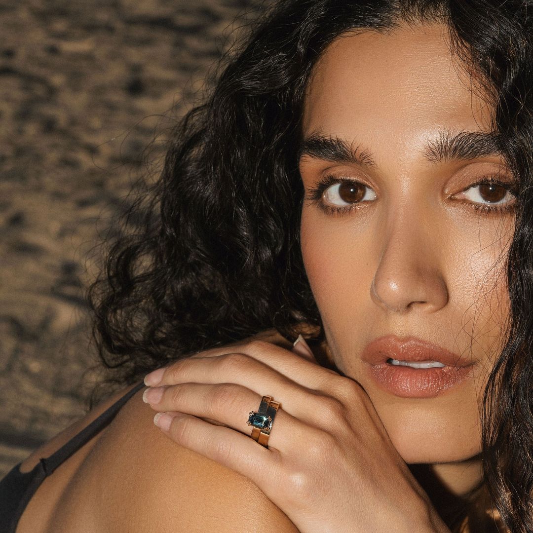 Emerald Cut Double Prong Blue-Green Sapphire Ring