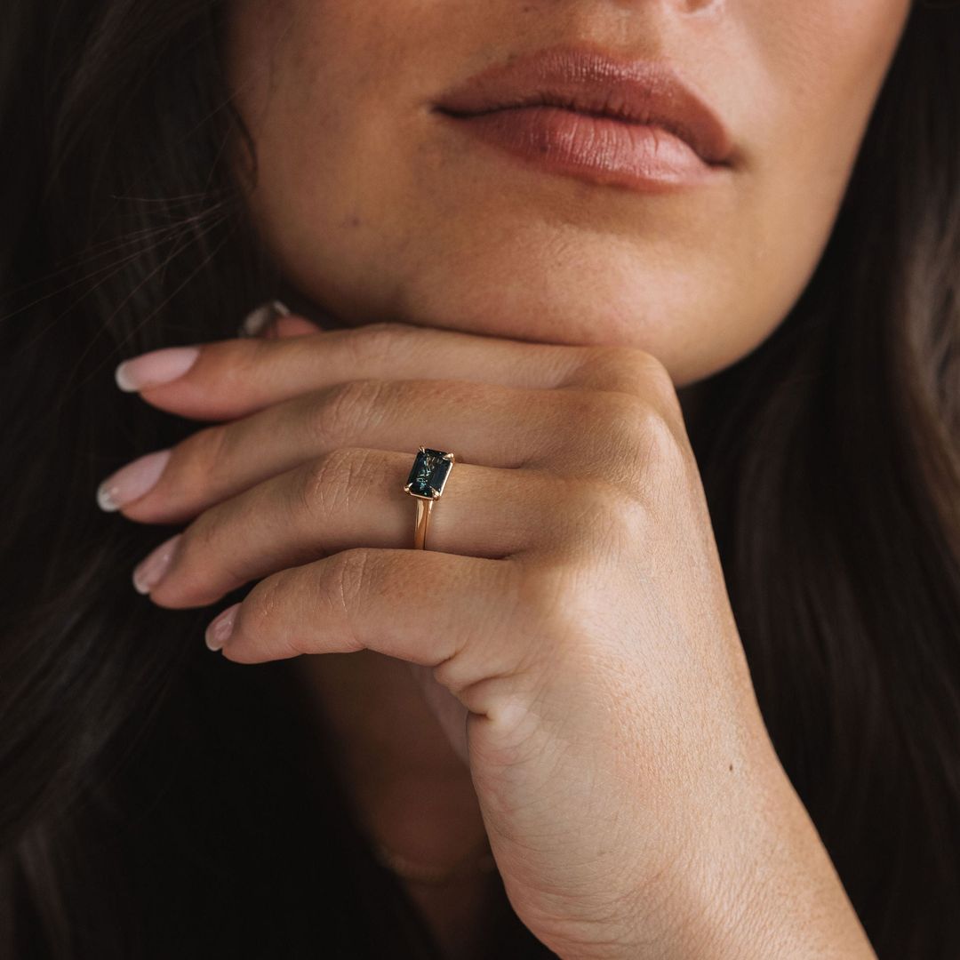 Emerald Cut East-West Blue Green Sapphire Dominion