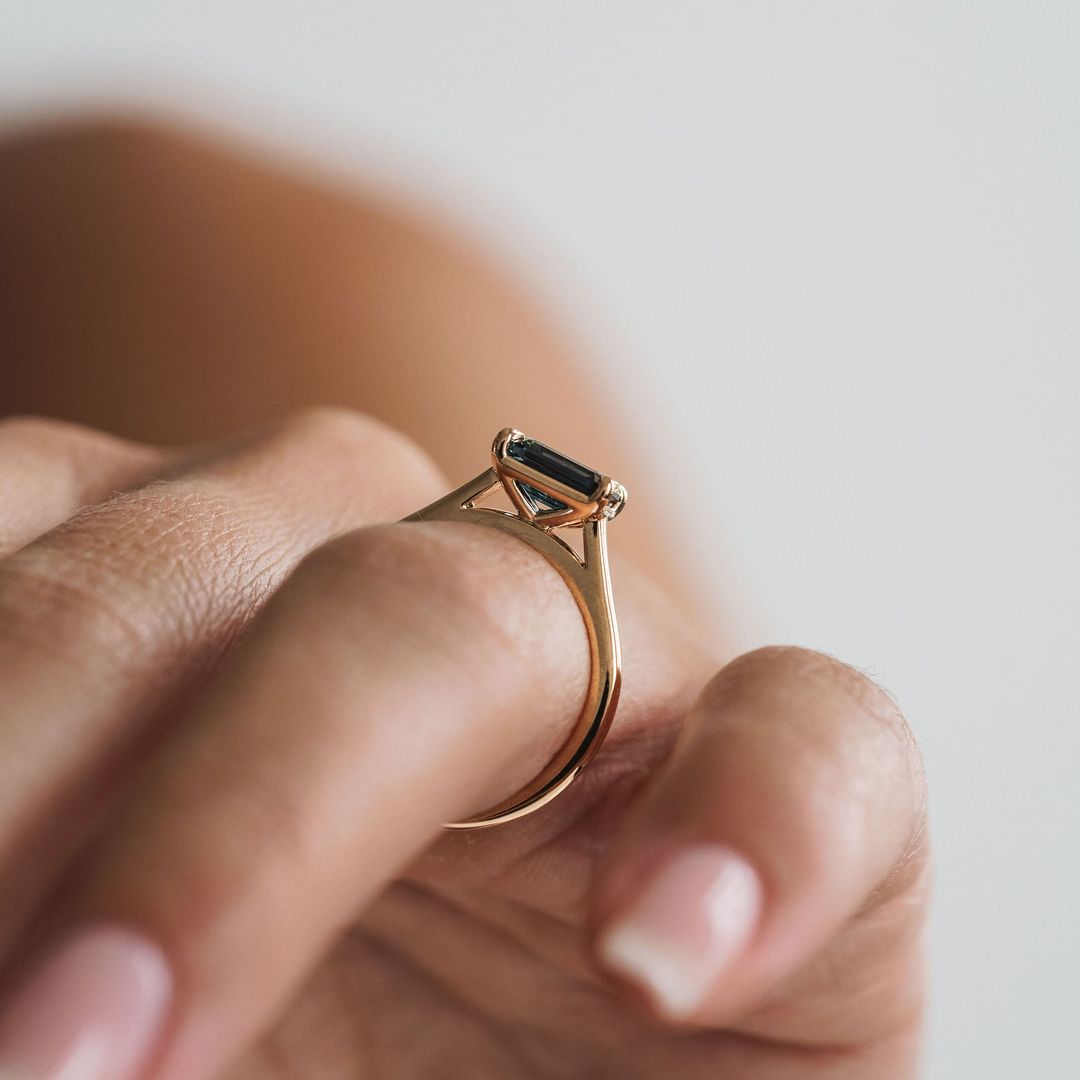 Emerald Cut East-West Blue Green Sapphire Dominion