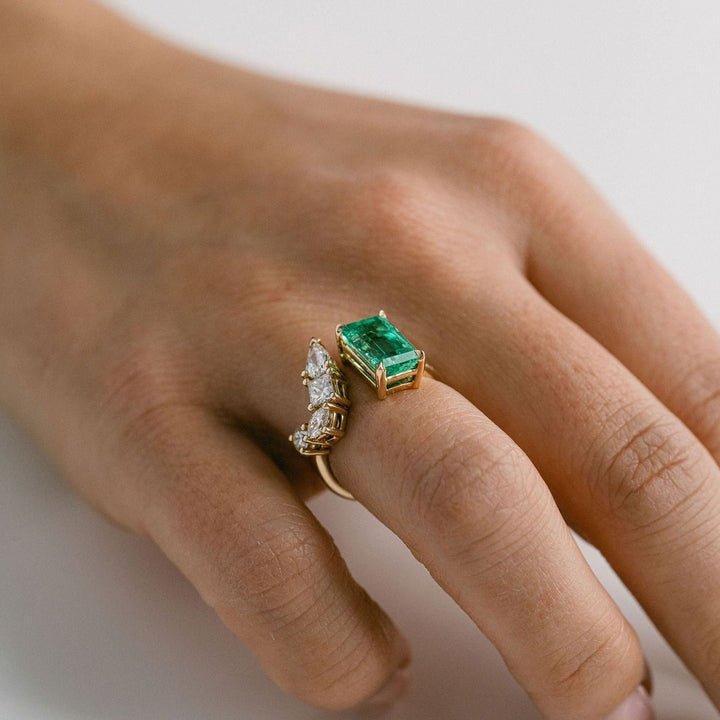Emerald Cut Emerald Gap Ring With Diamonds