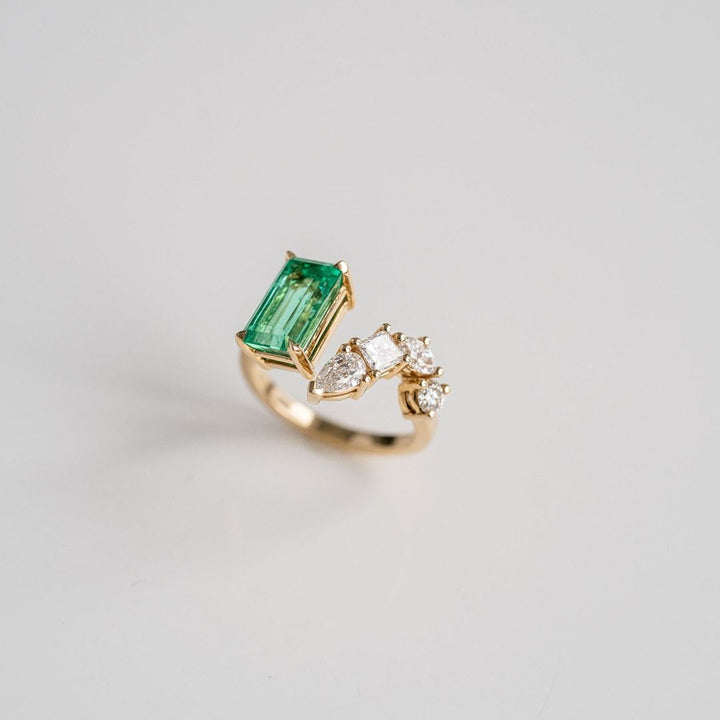 Emerald Cut Emerald Gap Ring With Diamonds