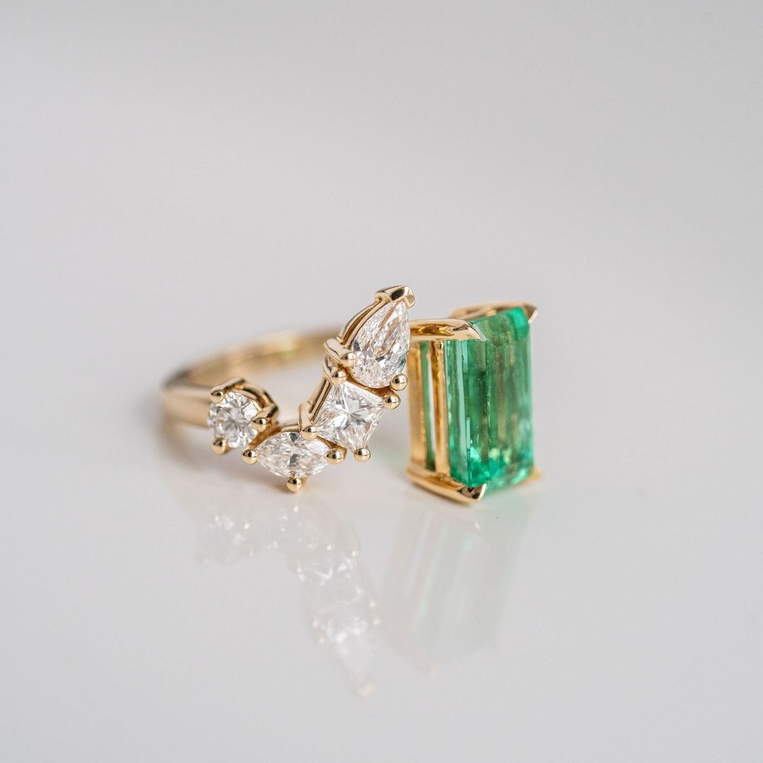 Emerald Cut Emerald Gap Ring With Diamonds