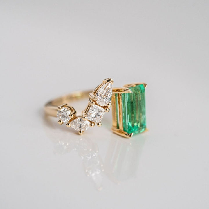 Emerald Cut Emerald Gap Ring With Diamonds