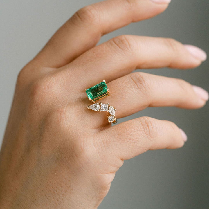 Emerald Cut Emerald Gap Ring With Diamonds