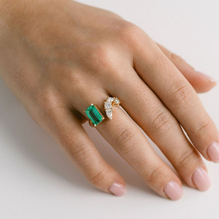 Emerald Cut Emerald Gap Ring With Diamonds