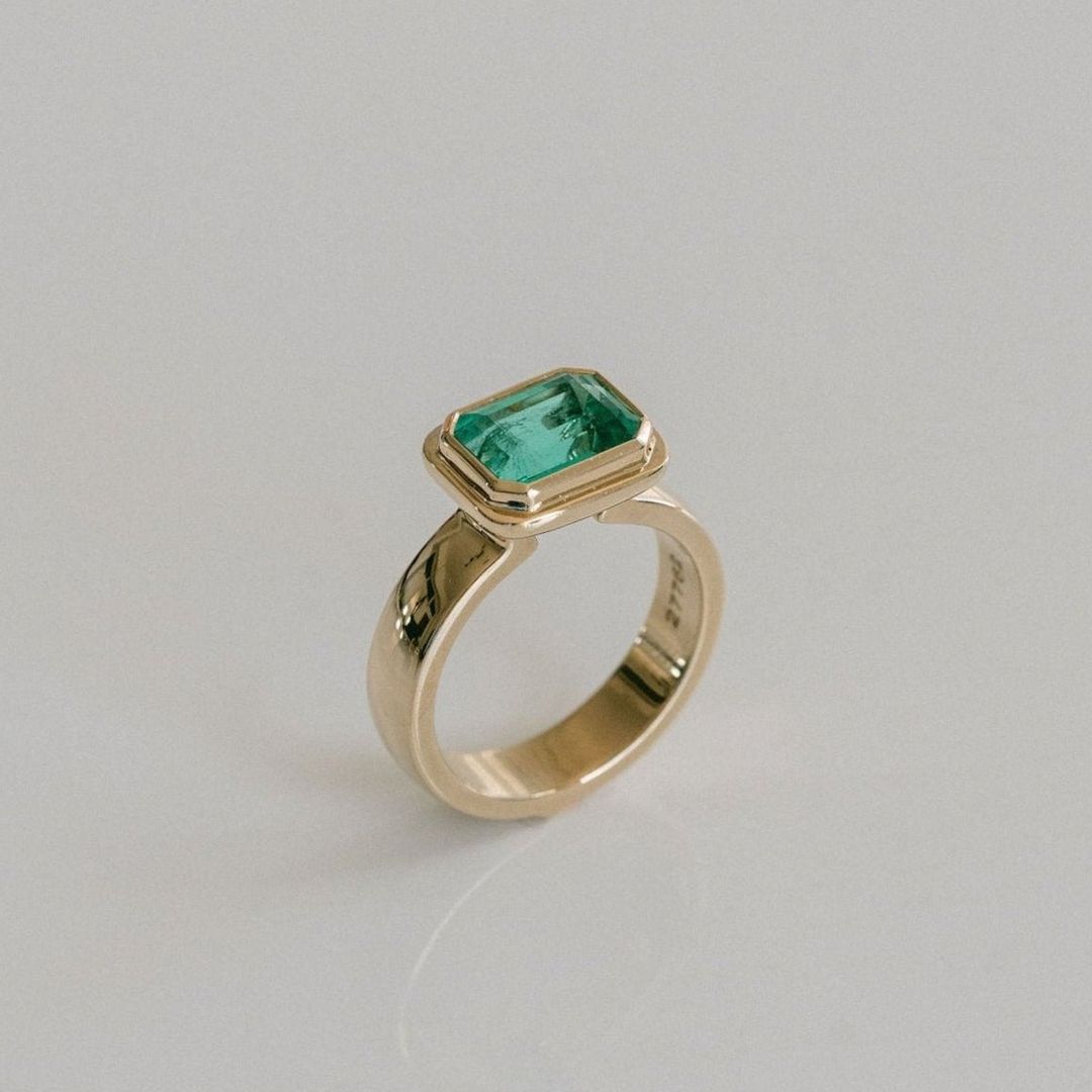 Emerald Cut Emerald Retro Bezel Ring