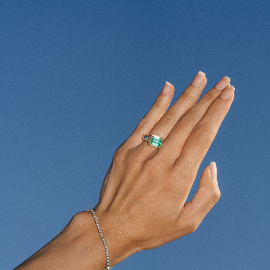 Emerald Cut Emerald Retro Bezel Ring