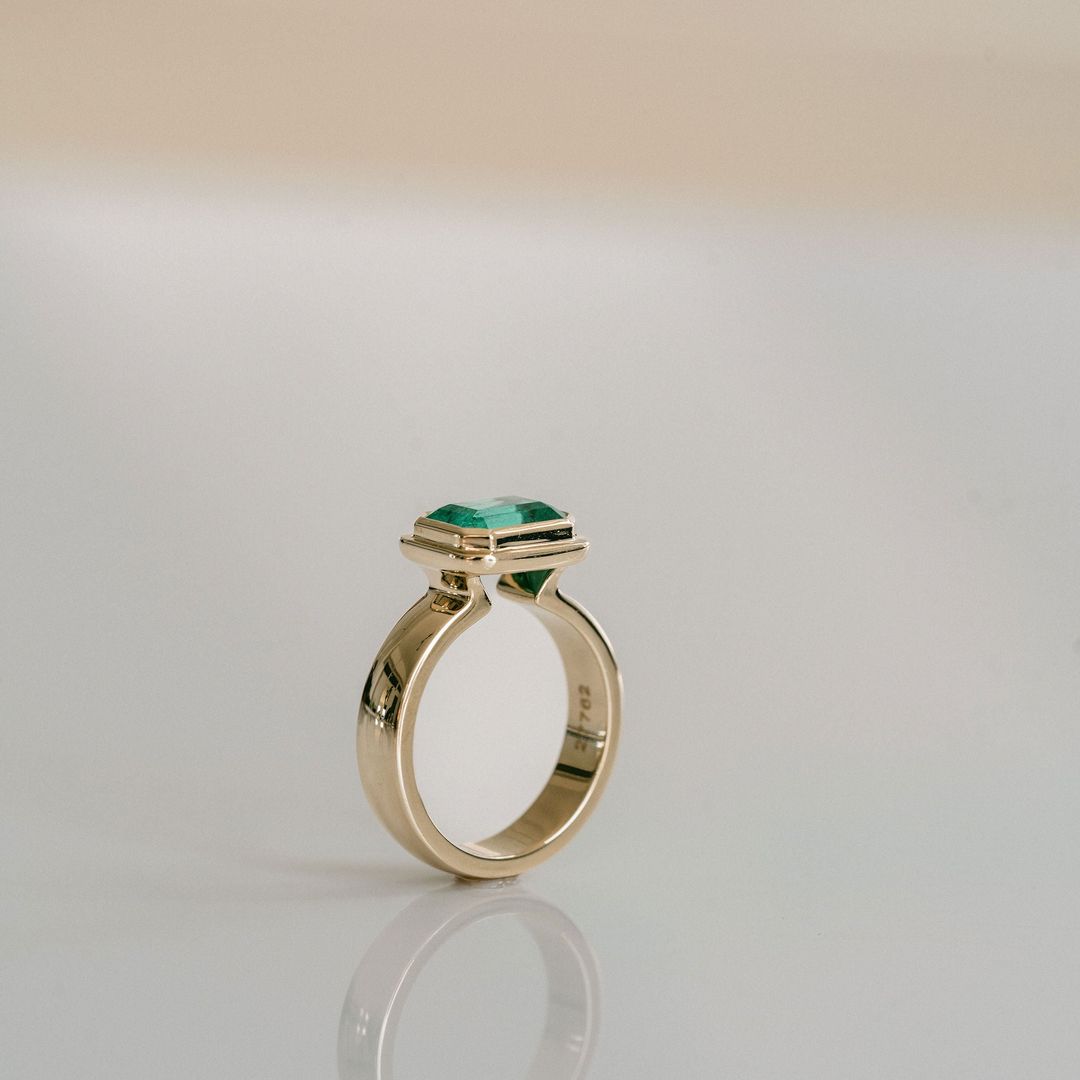 Emerald Cut Emerald Retro Bezel Ring