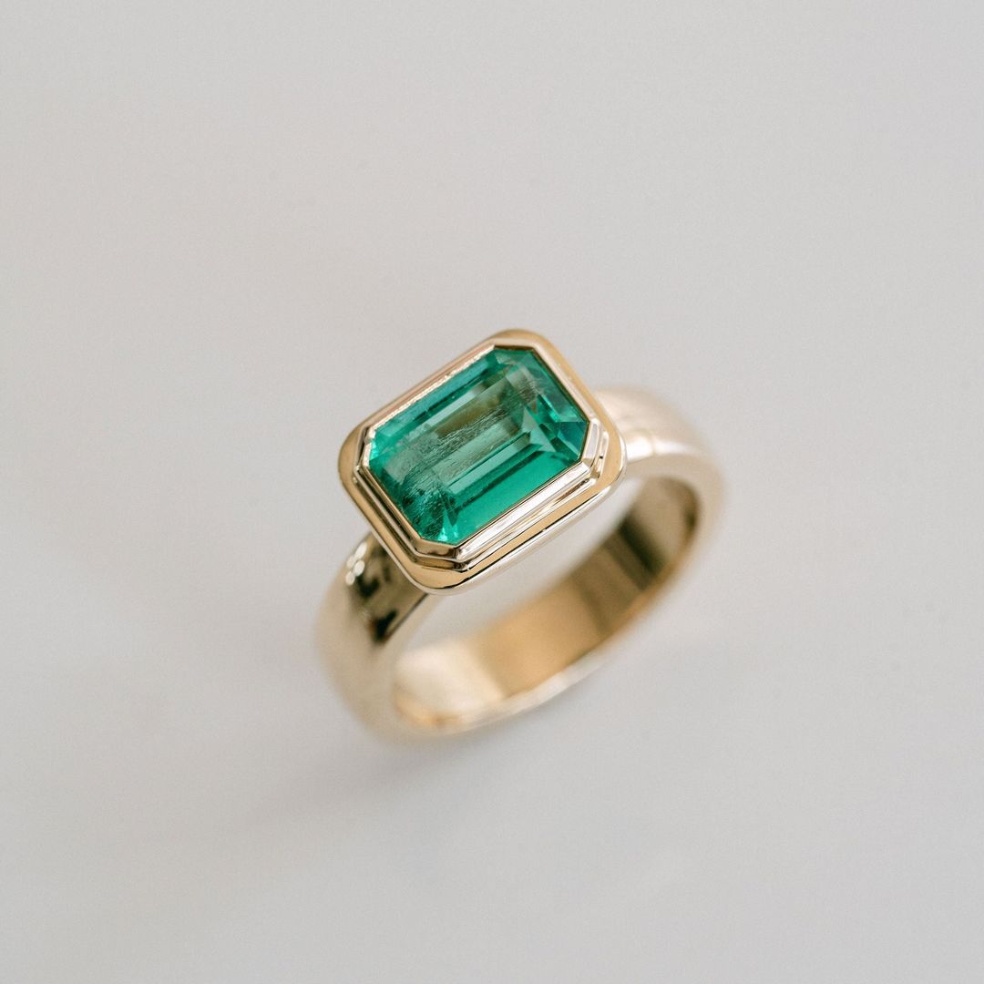 Emerald Cut Emerald Retro Bezel Ring