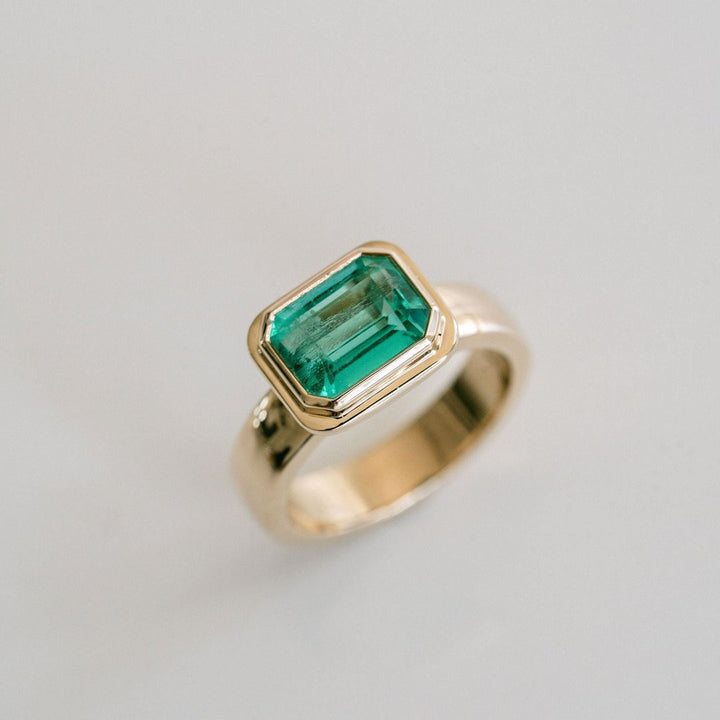 Emerald Cut Emerald Retro Bezel Ring